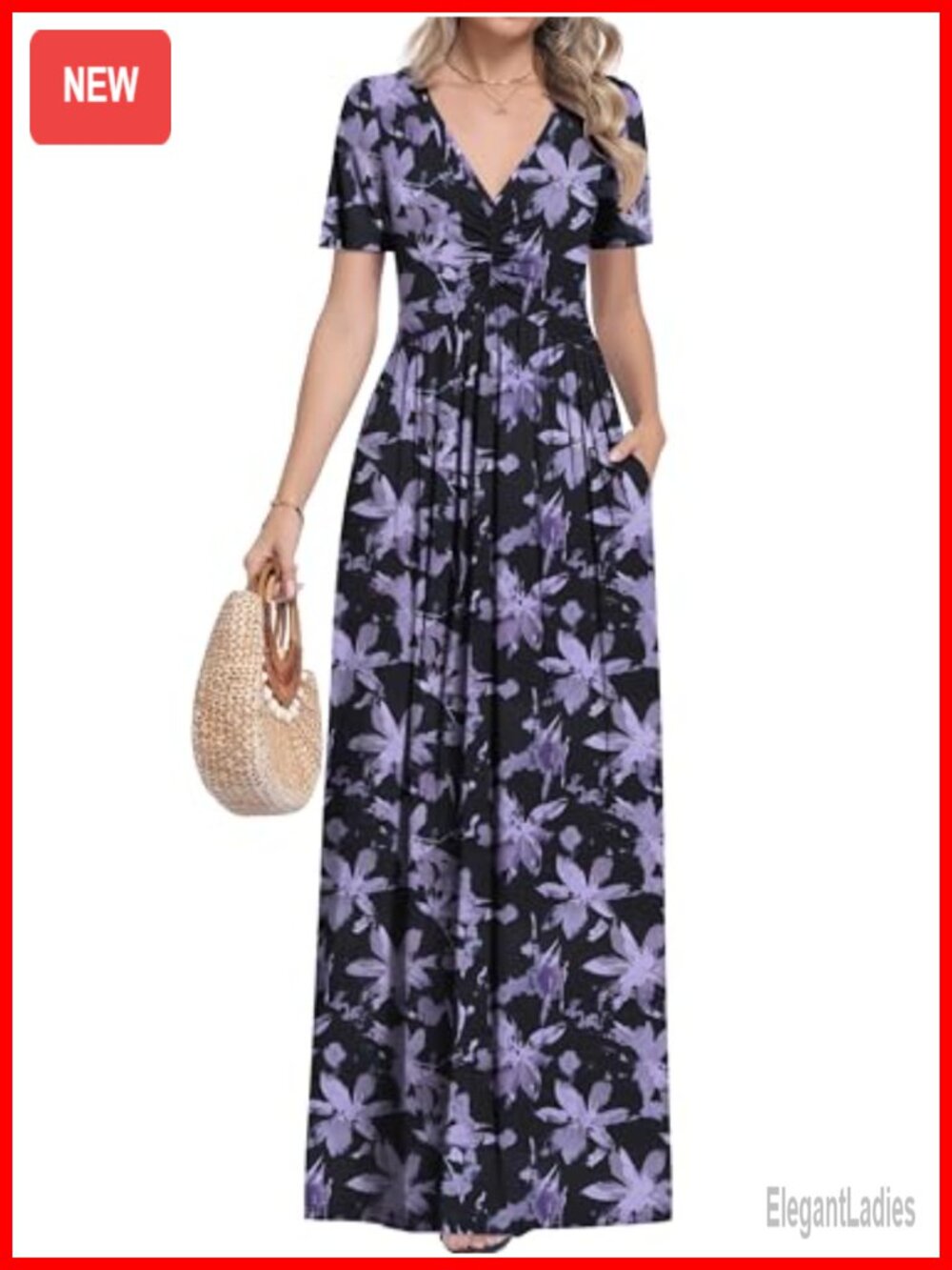 Women's Maxi Dress with Sleeves and Pockets Rayon Spandex Casual Summer